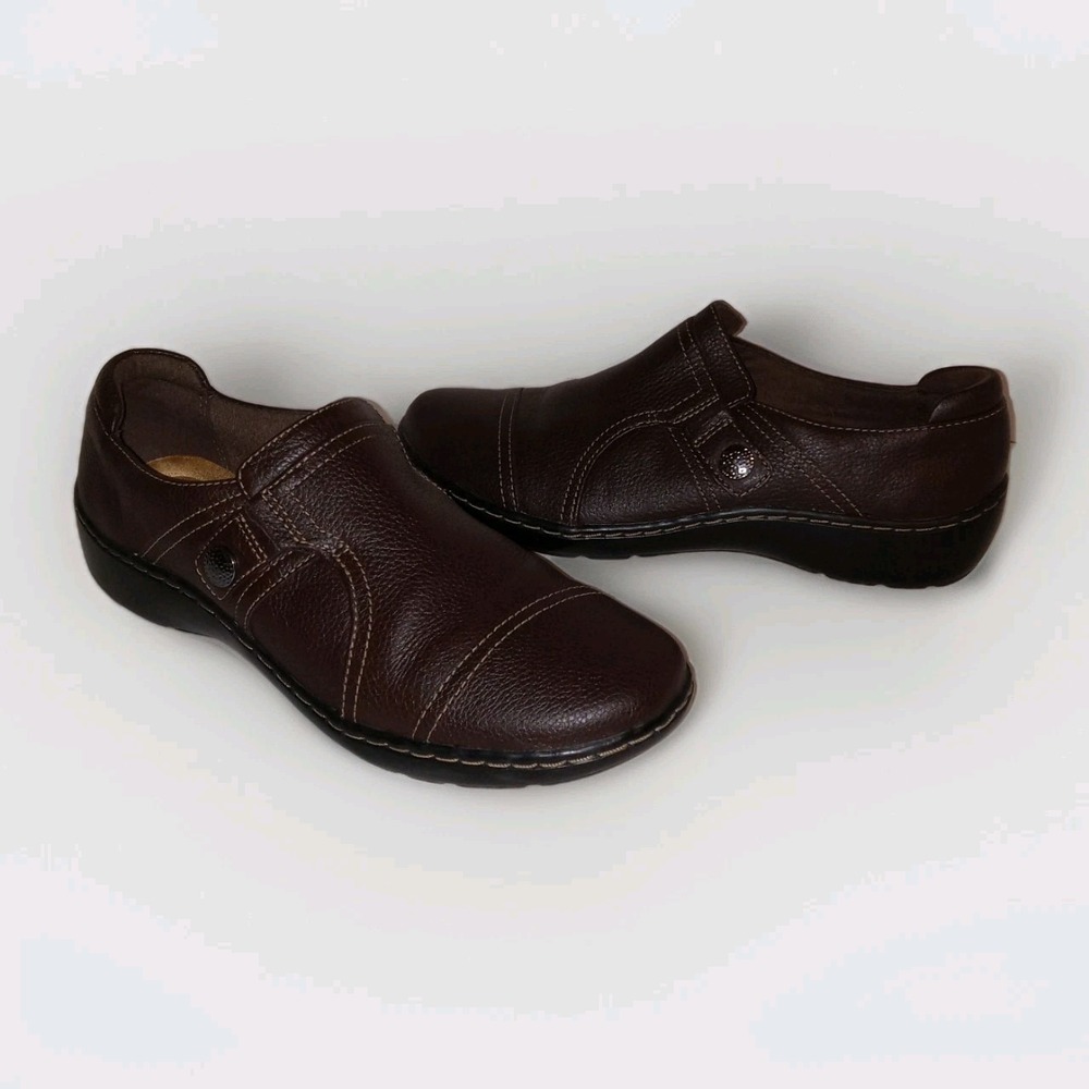 Clarks Collection Loafers Women 7.5 Brown Leather Slip On Comfort Shoes 26118850